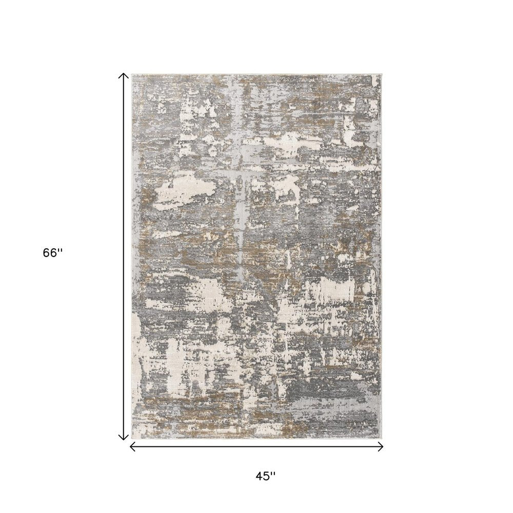 4' X 6' Beige And Gray Distressed Area Rug