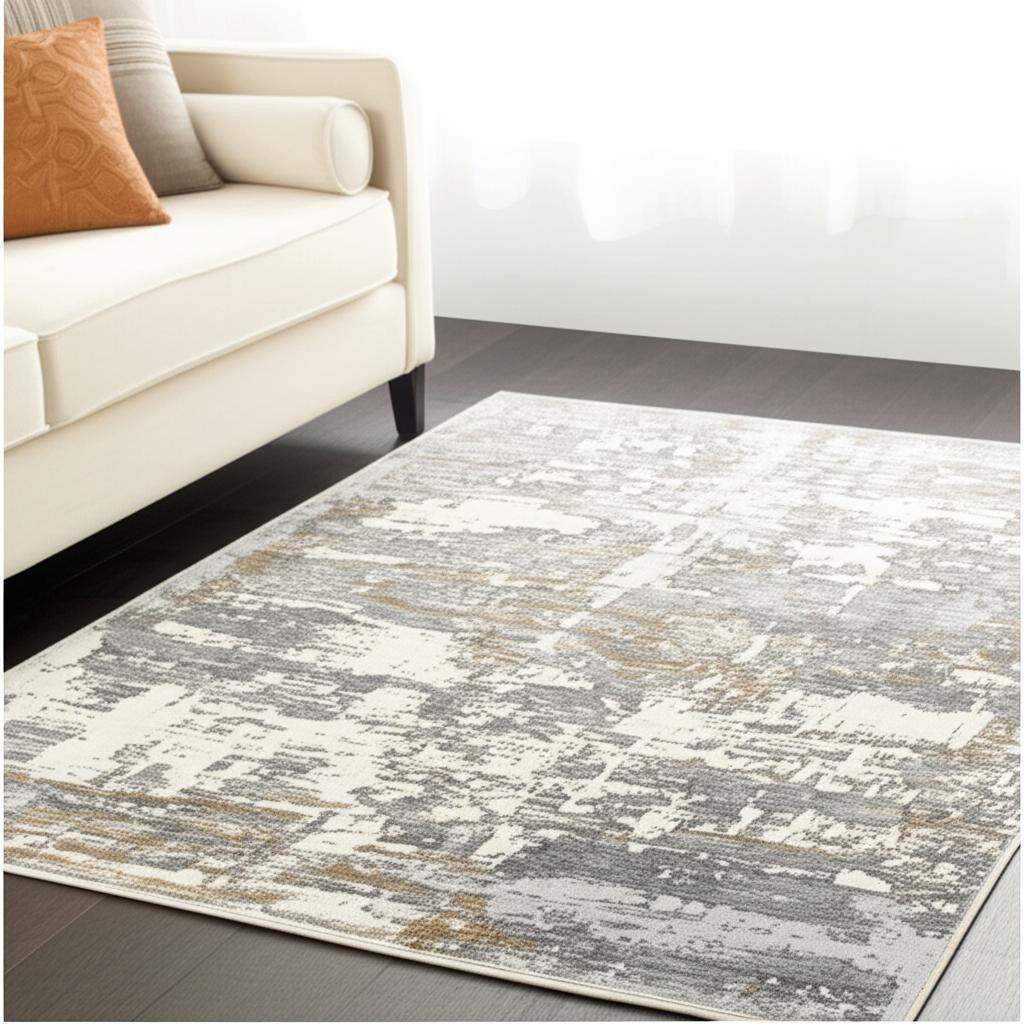 4' X 6' Beige And Gray Distressed Area Rug