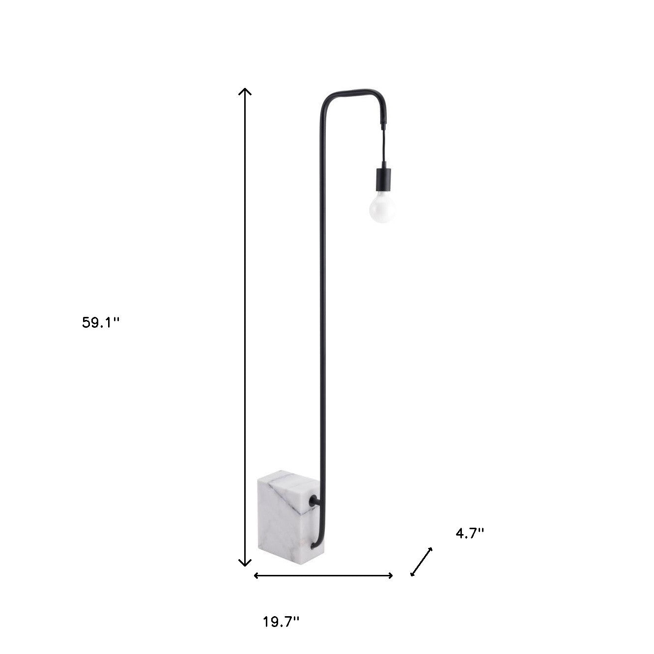 59" Black And White Marble And Steel LED Floor Lamp