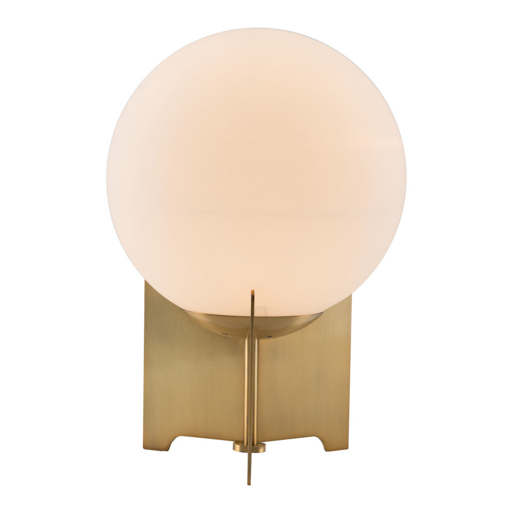 37" Brass Metal Bedside Table Lamp With Off White Globe Shade