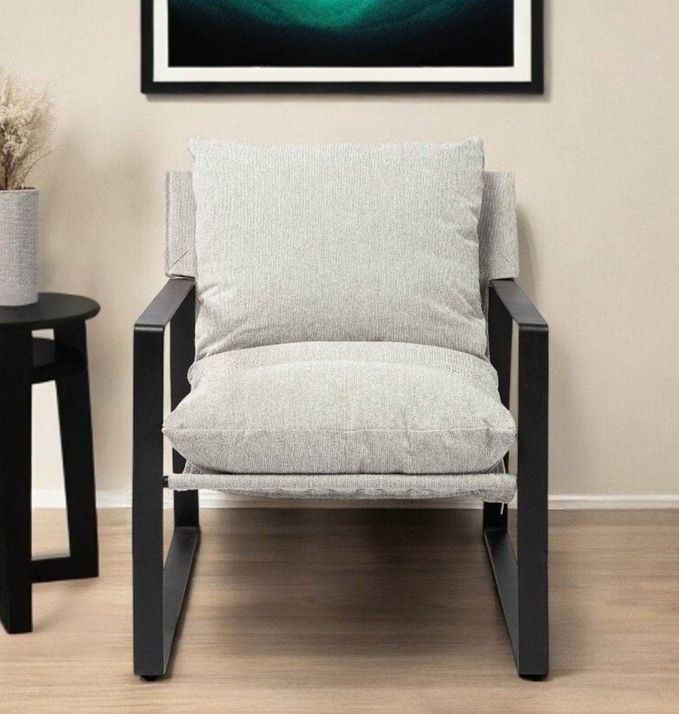 35" Gray and Black Fabric Wingback Chair