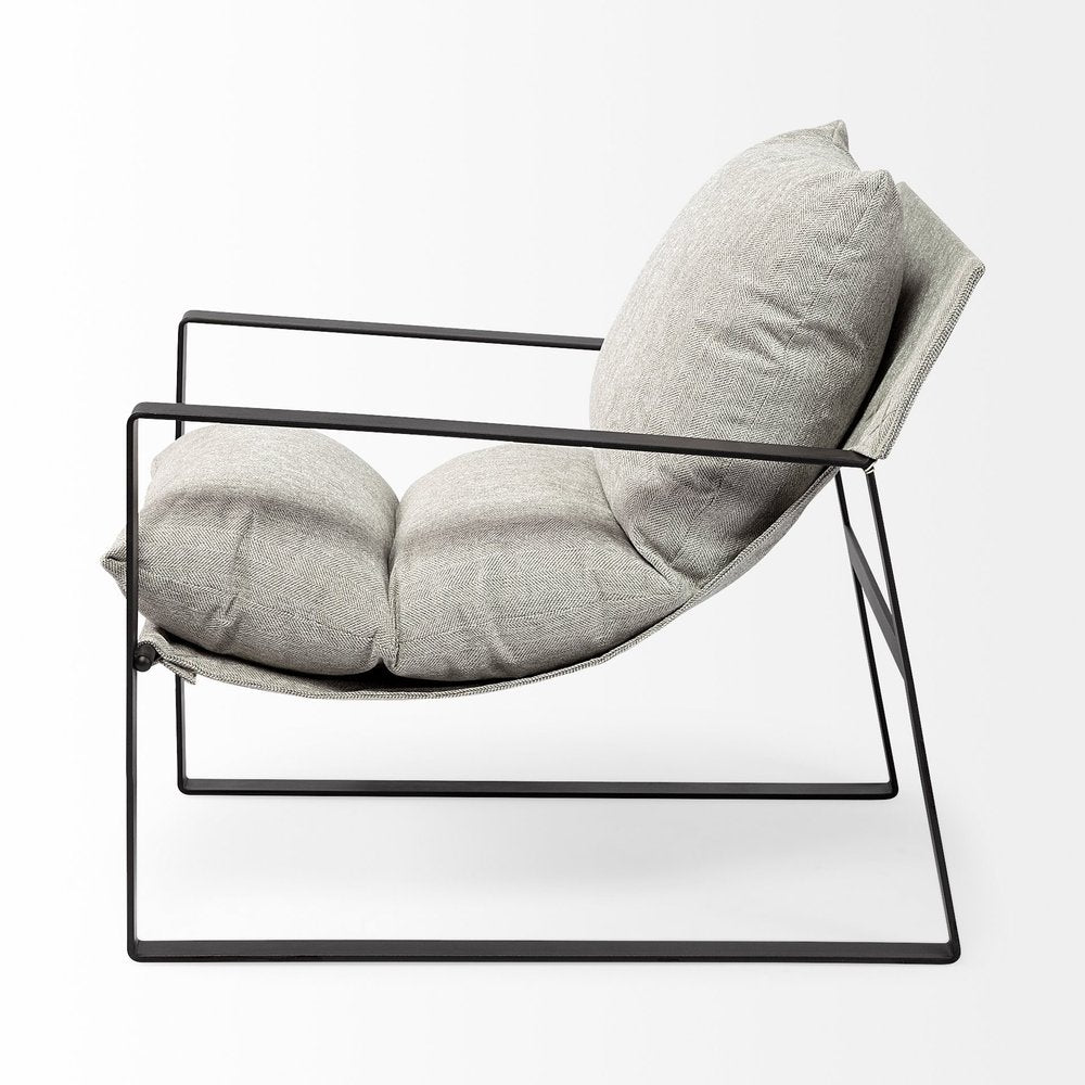 35" Gray and Black Fabric Wingback Chair
