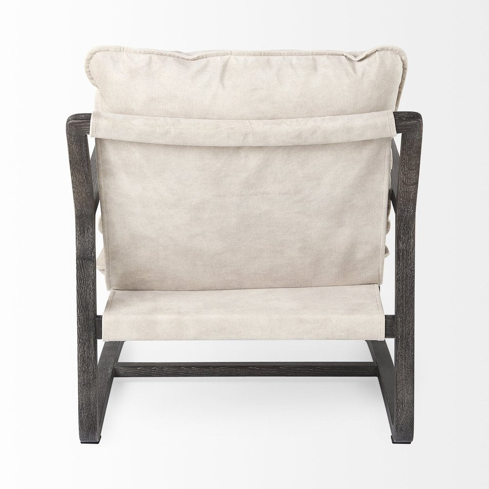 34" Cream and Black Fabric Lounge Chair
