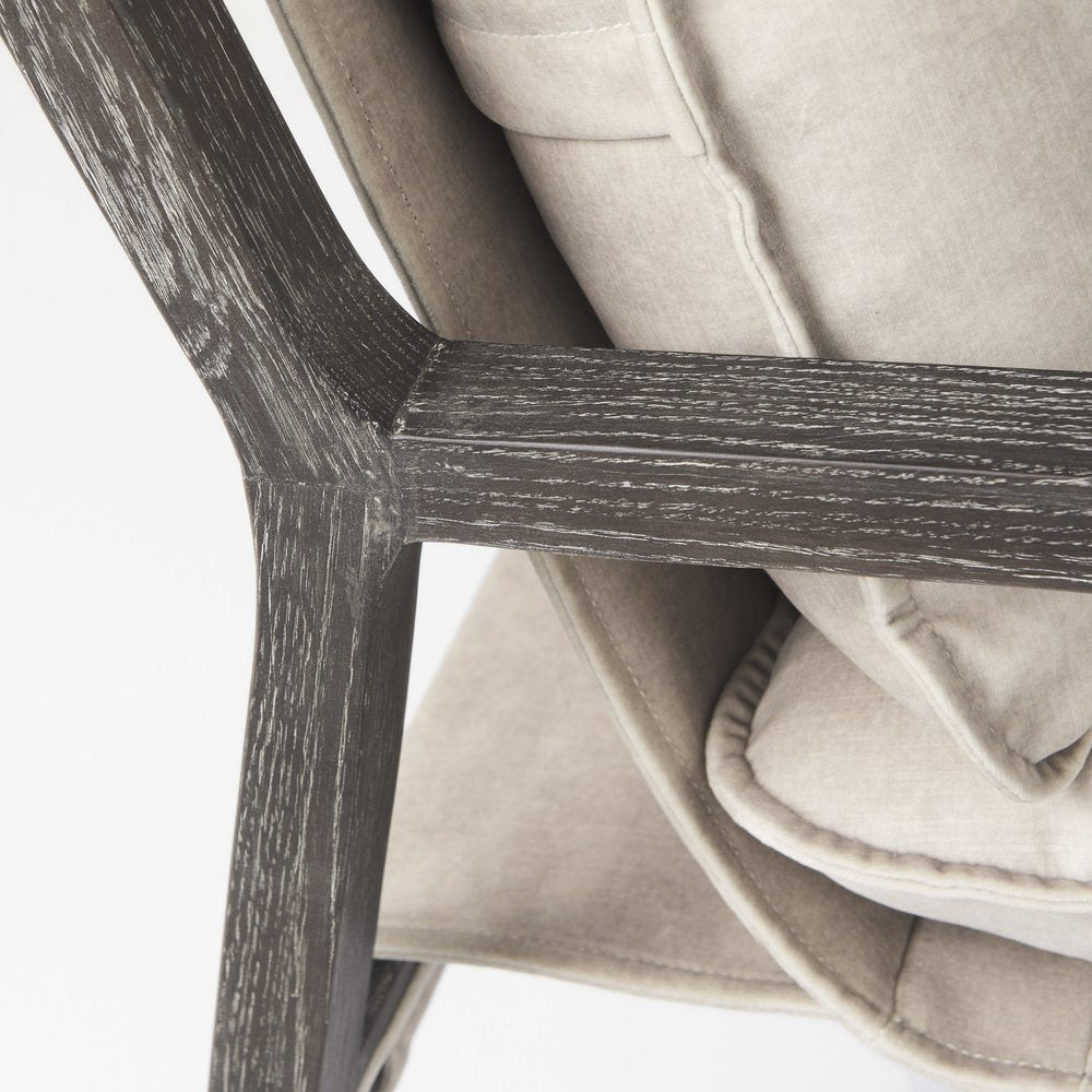 34" Cream and Black Fabric Lounge Chair