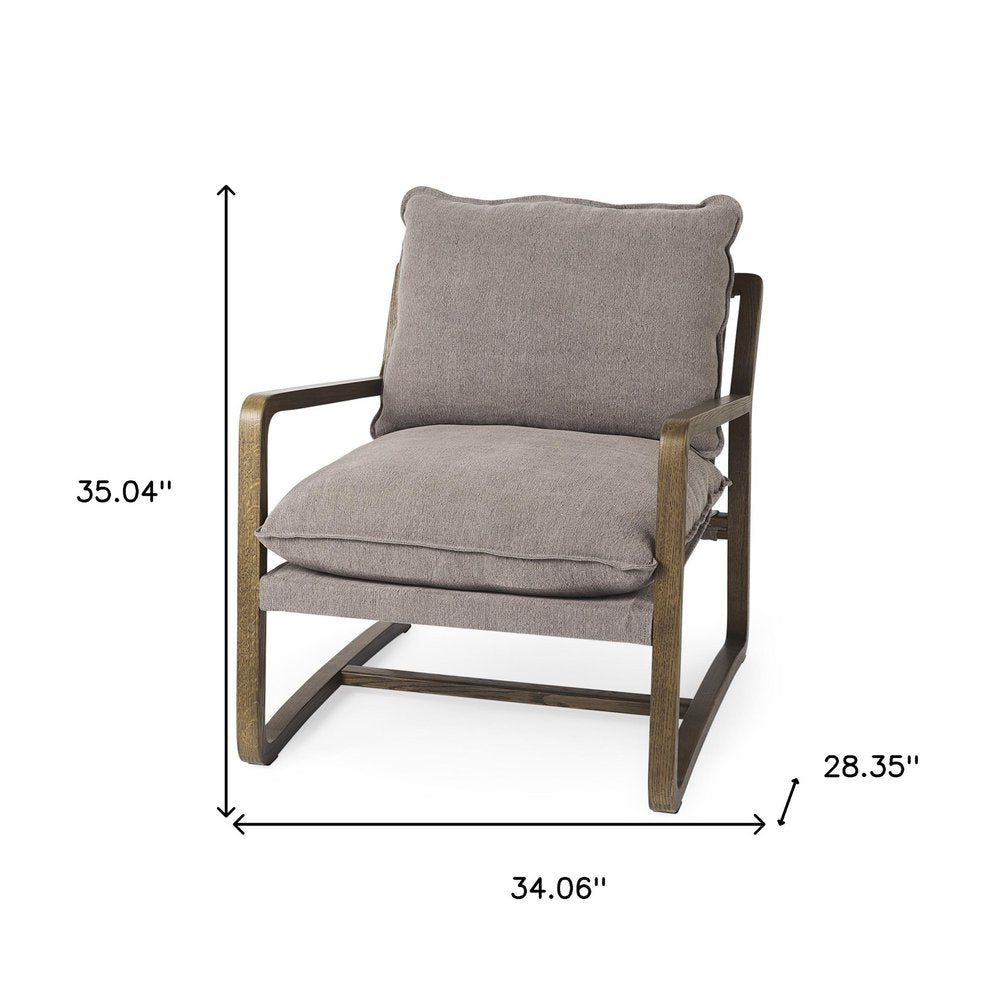 34" Cream and Black Fabric Lounge Chair
