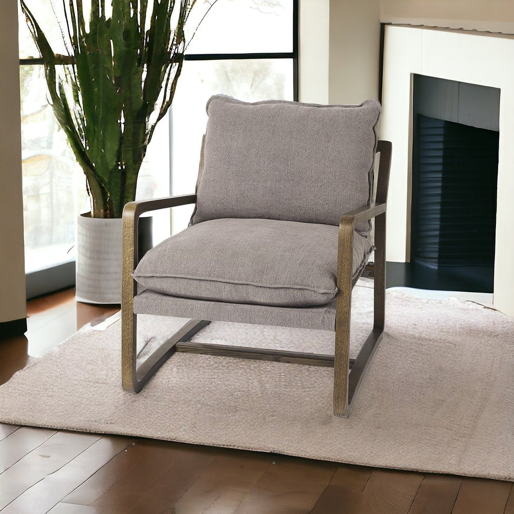 34" Cream and Black Fabric Lounge Chair