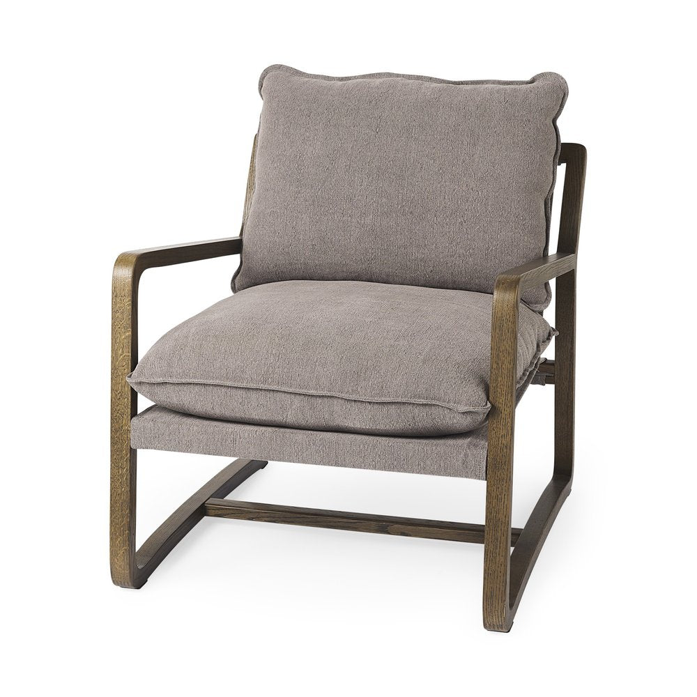 34" Cream and Black Fabric Lounge Chair