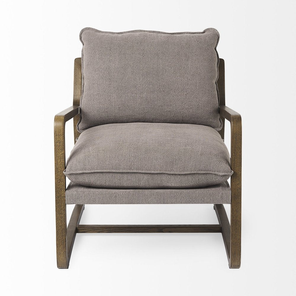 34" Cream and Black Fabric Lounge Chair