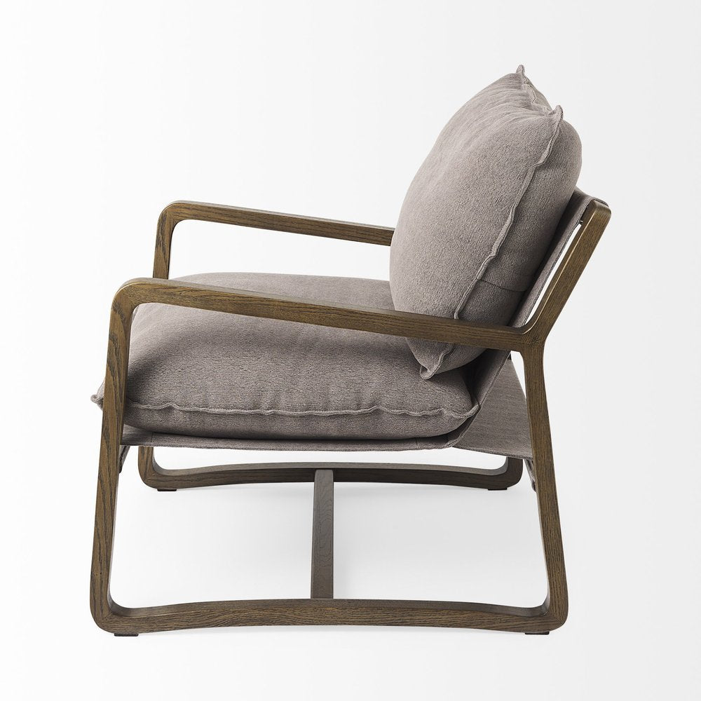34" Cream and Black Fabric Lounge Chair