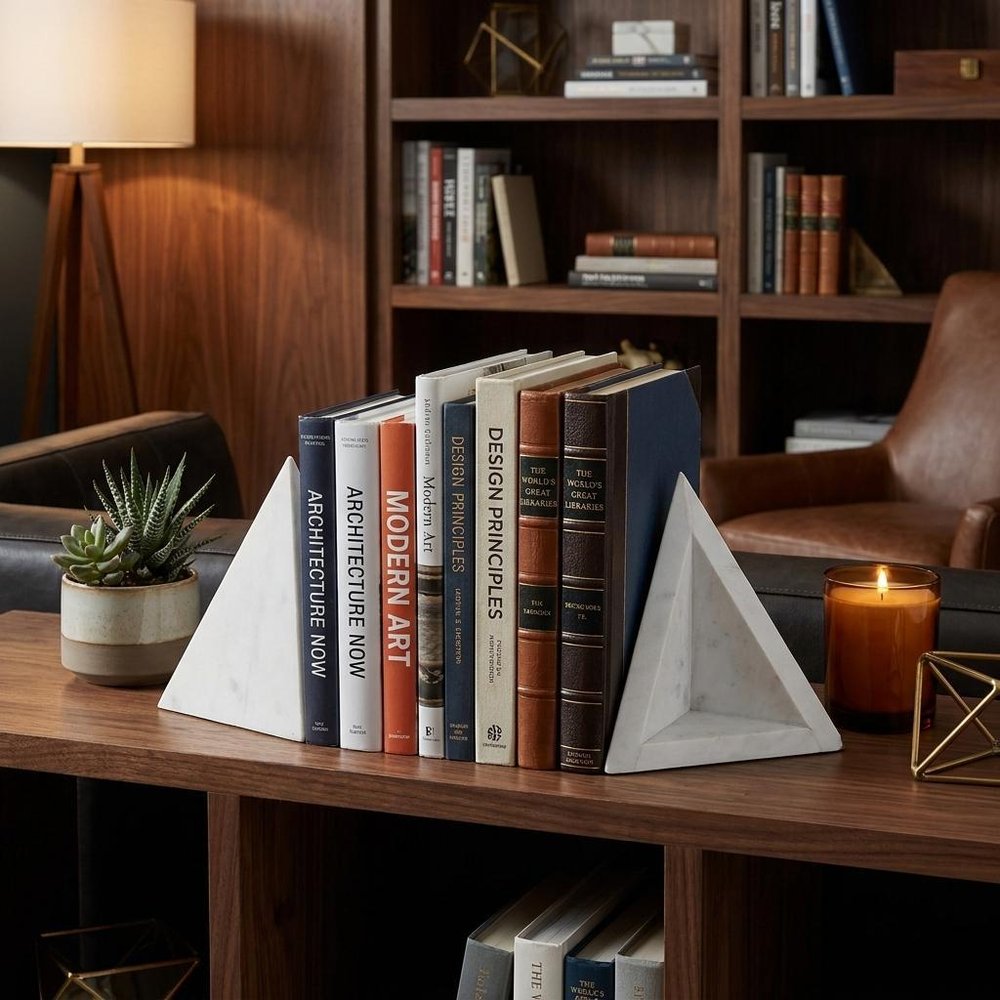 Set of Two White Marble Decorative Bookends
