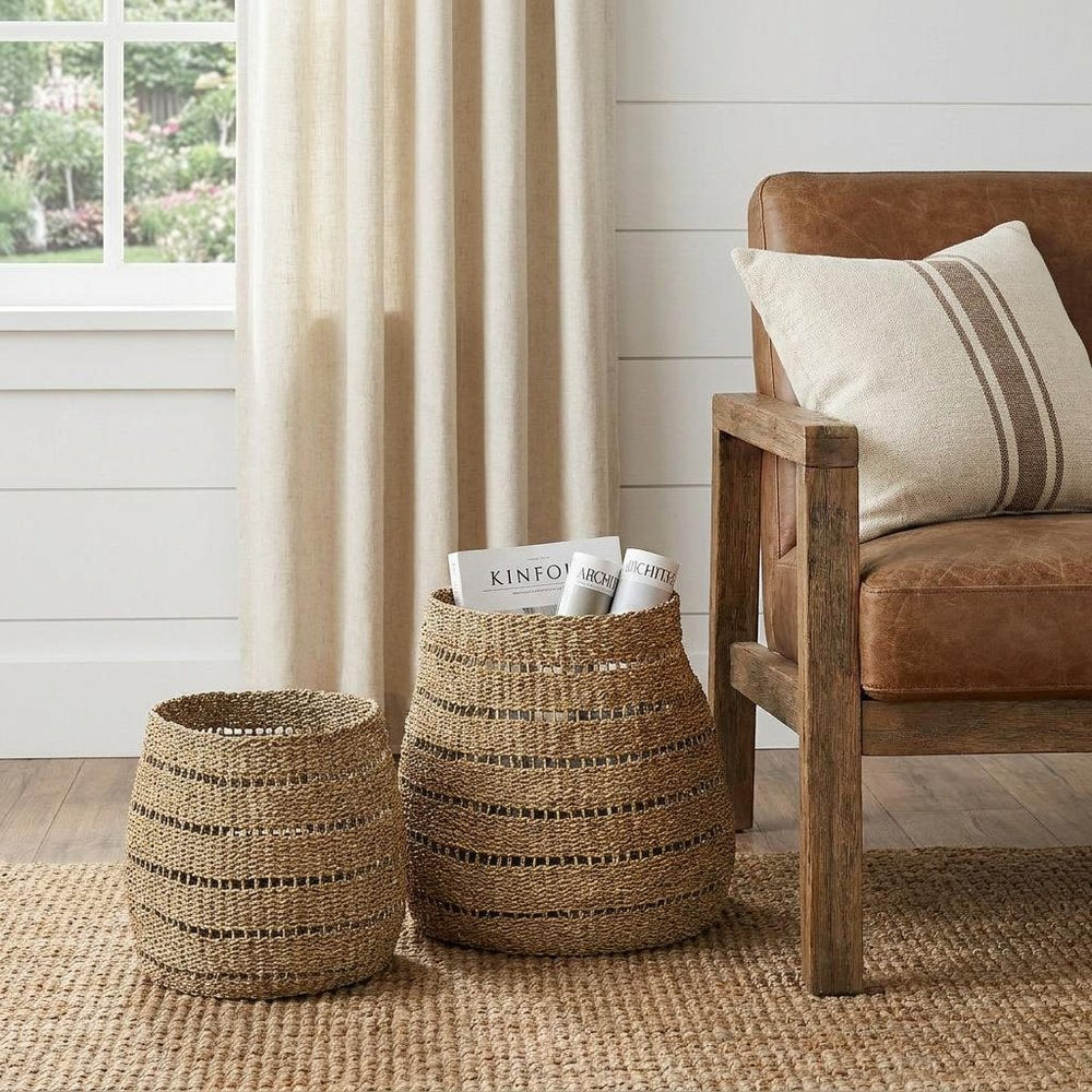 Set of Two Brown Wicker Baskets