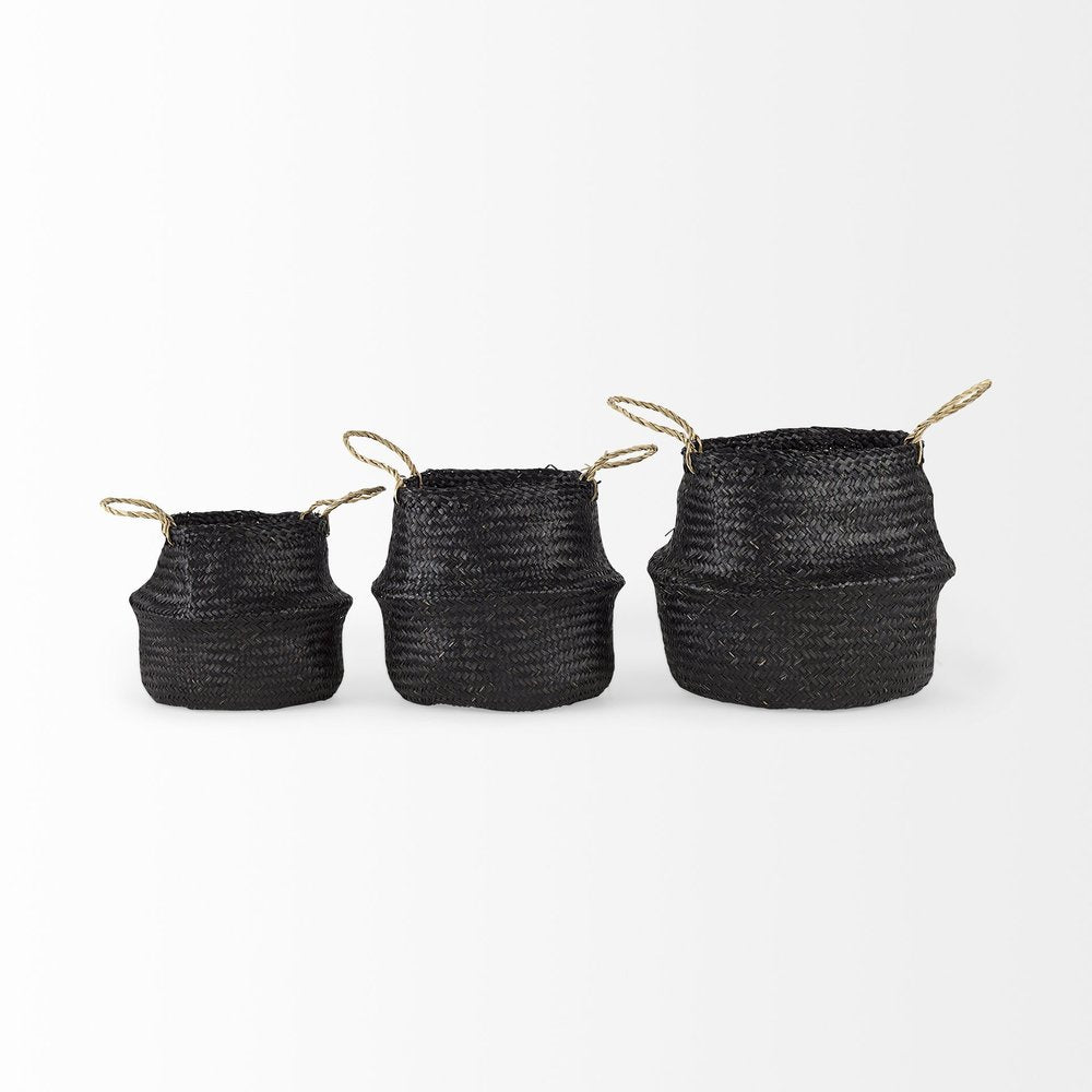 Set of Three Black Wicker Basket