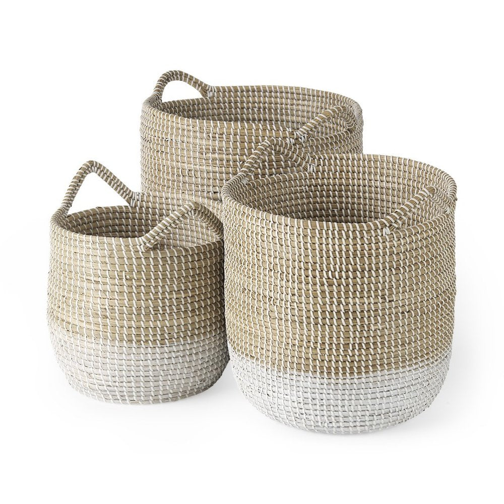 Set of Three Beige And White Wicker Desk Organizer