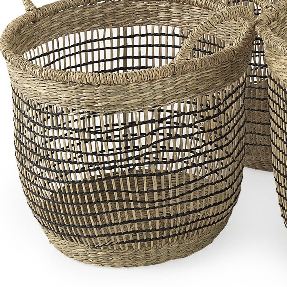Set of Three Light Brown Wicker Basket