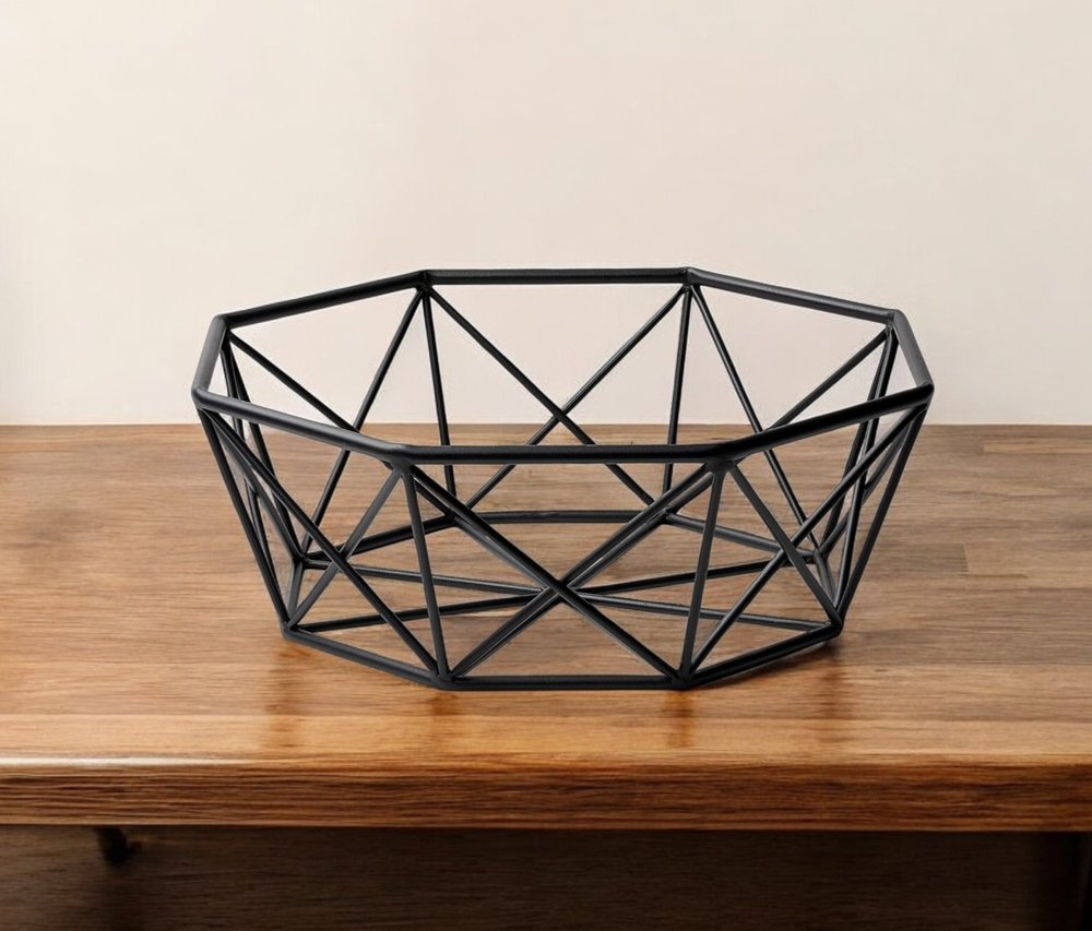 17" Black Metal Geometric Decorative Bowl