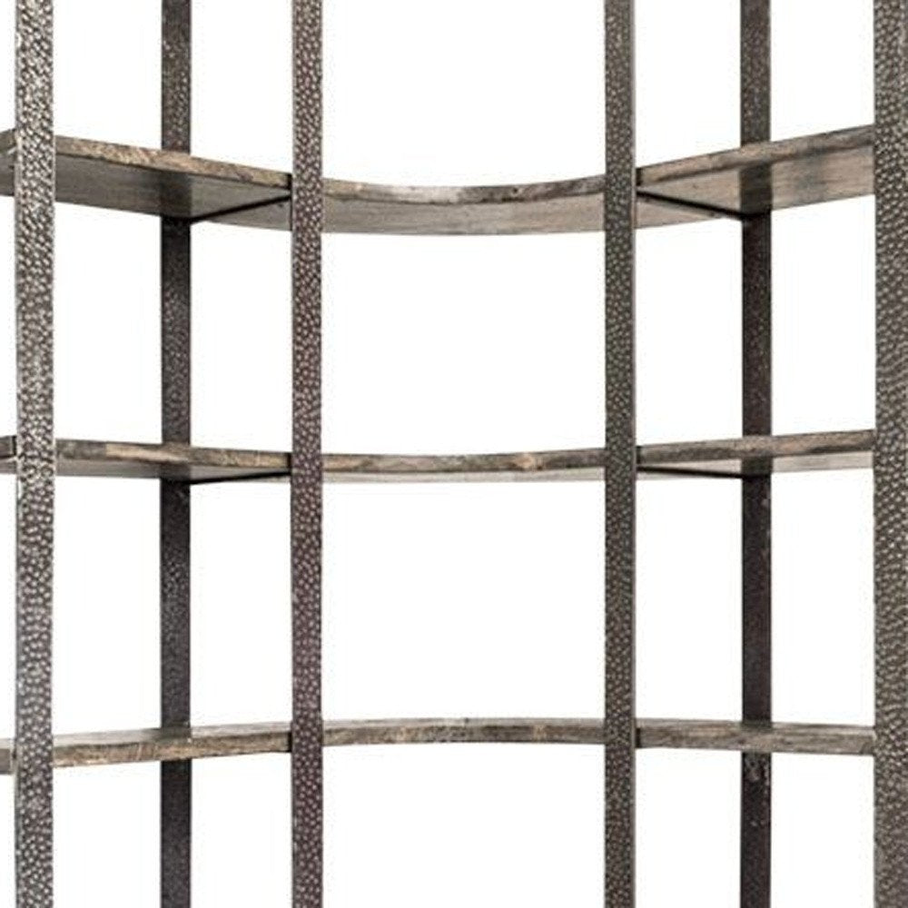 Brown Iron and Solid Wood Six Tier Bookcase