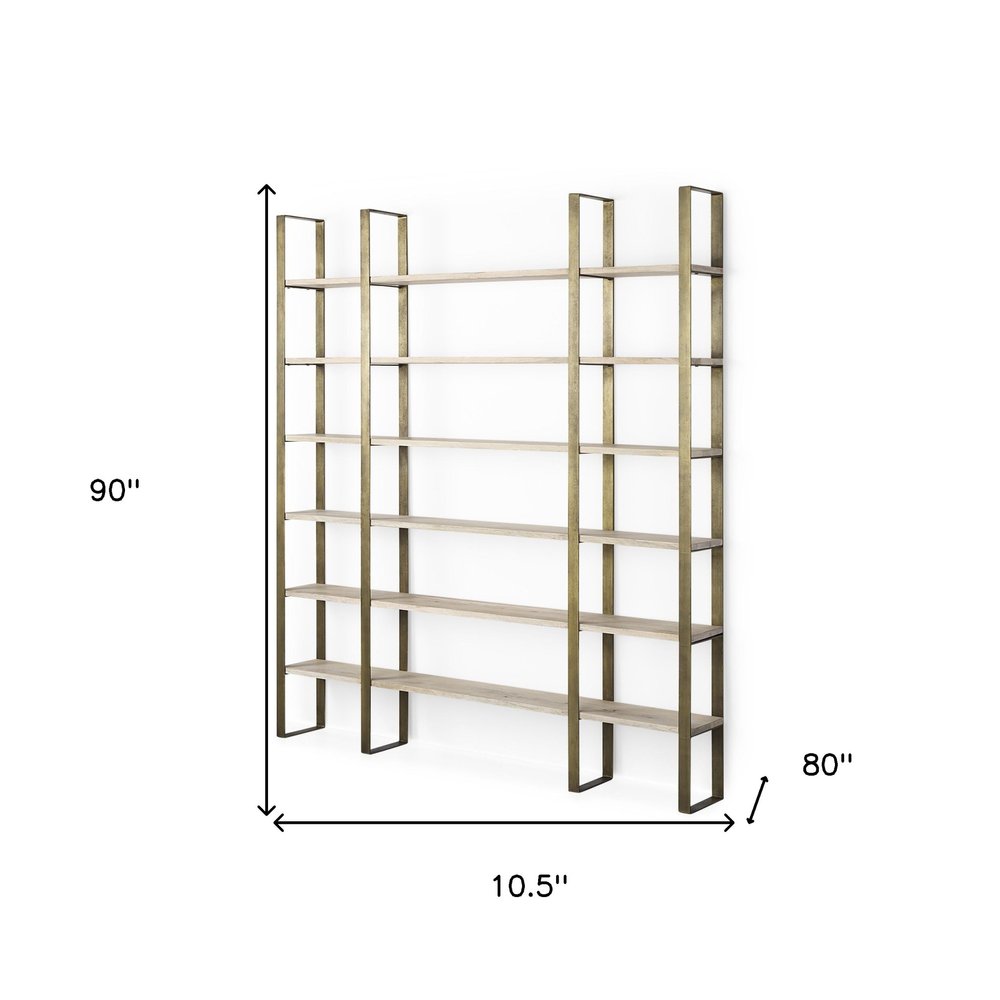 Natural Iron and Solid Wood Six Tier Bookcase