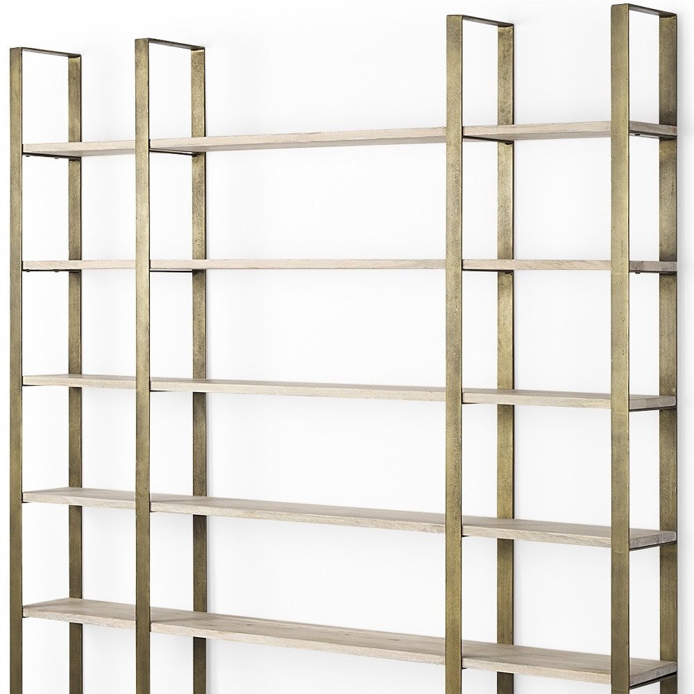 Natural Iron and Solid Wood Six Tier Bookcase