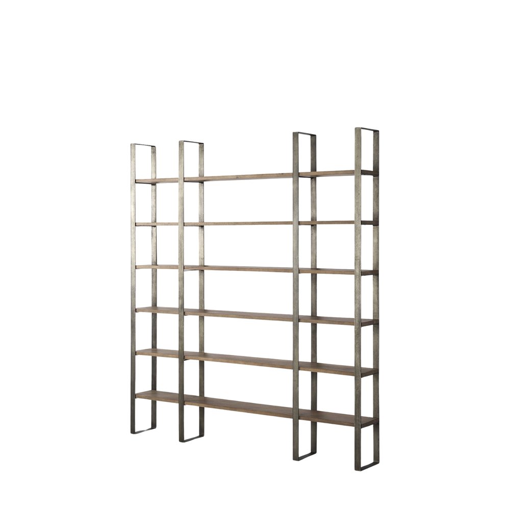 Natural Iron and Solid Wood Six Tier Bookcase