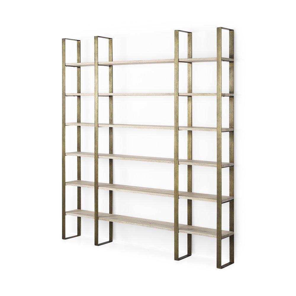 Natural Iron and Solid Wood Six Tier Bookcase