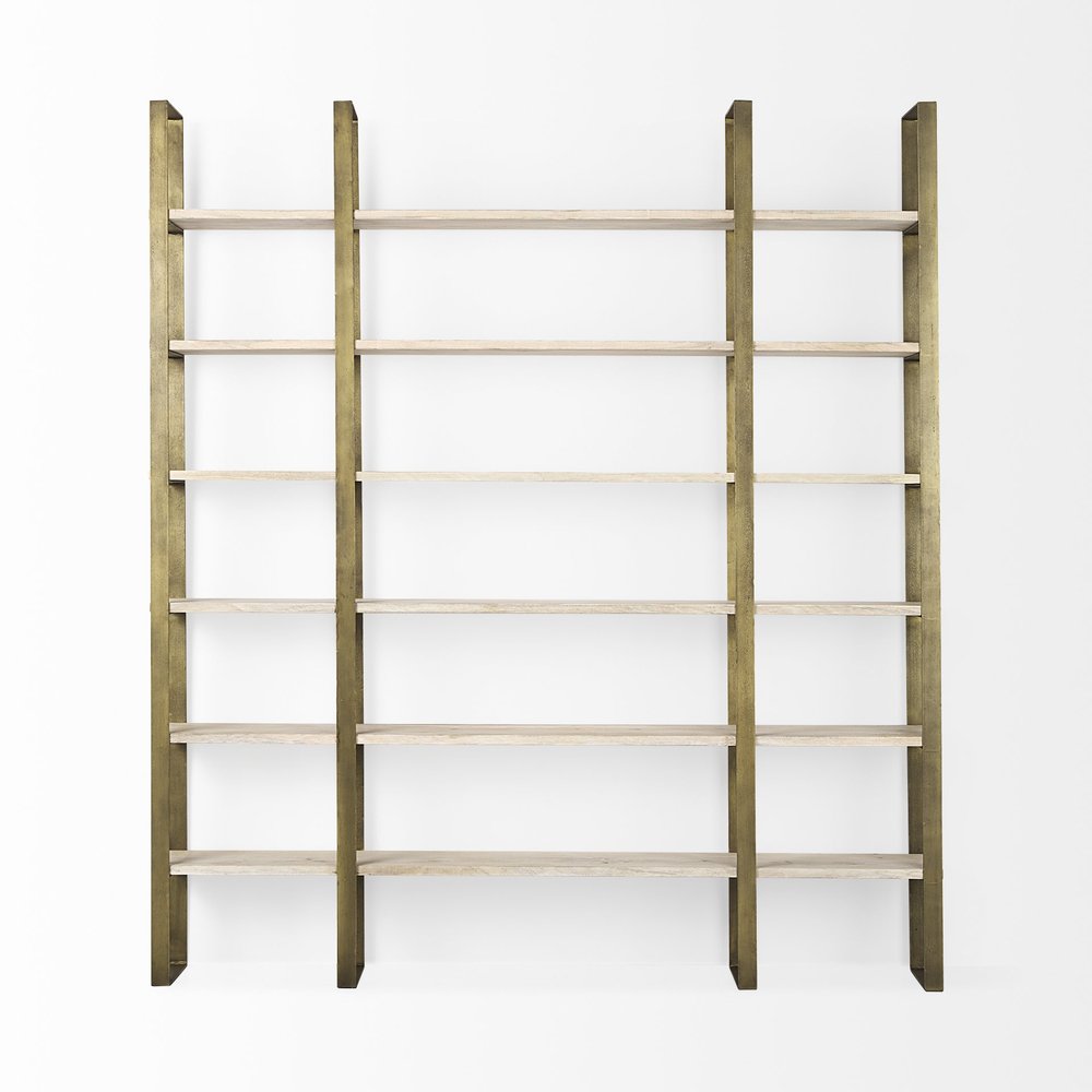Natural Iron and Solid Wood Six Tier Bookcase