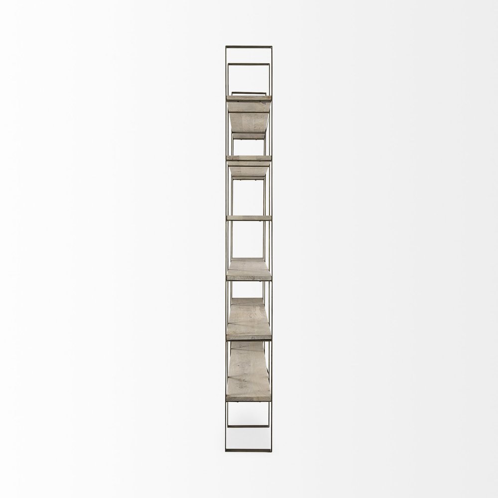 Natural Iron and Solid Wood Six Tier Bookcase