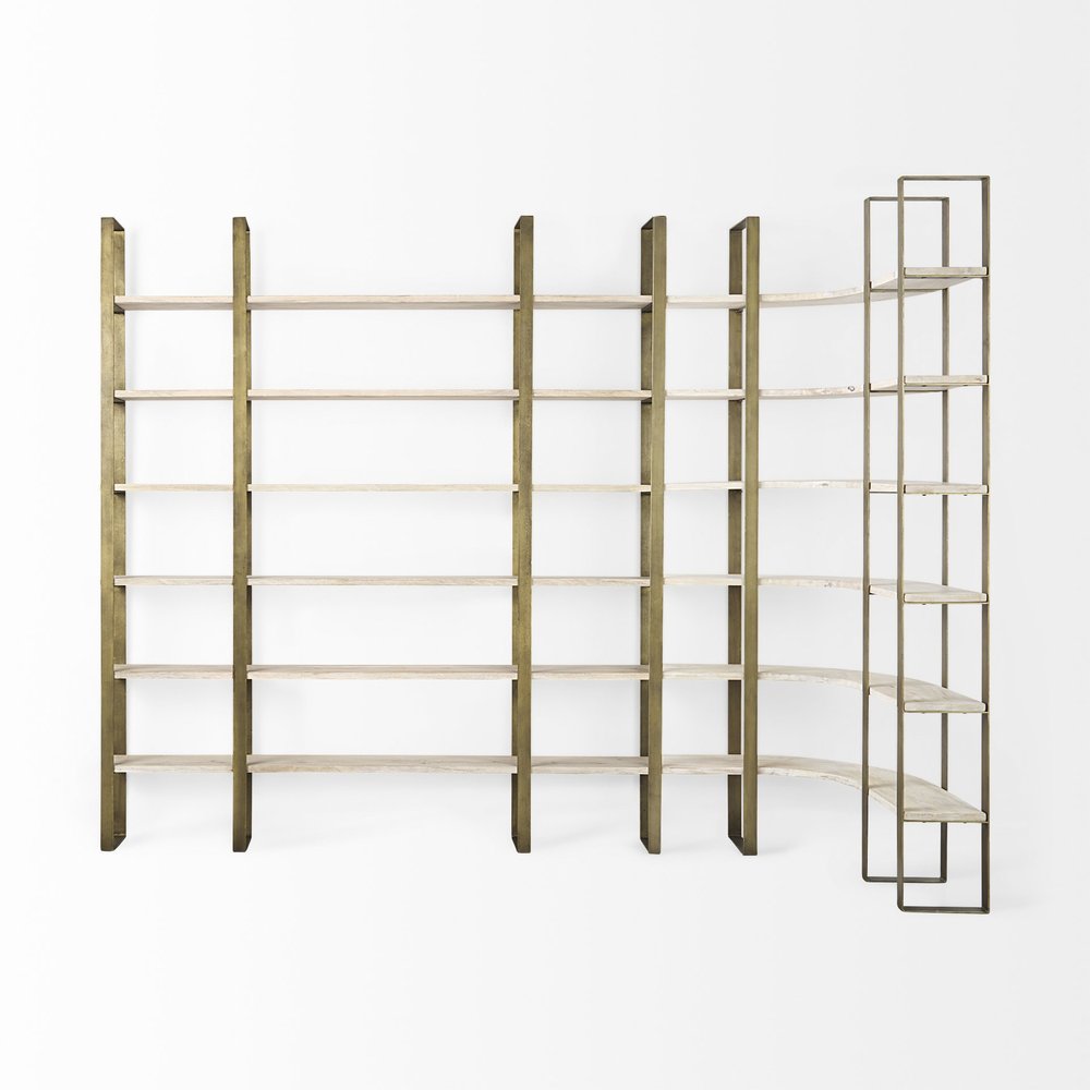 Natural Iron and Solid Wood Six Tier Bookcase