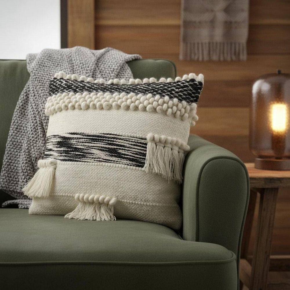 Boho Black And White Accent Pillow Cover