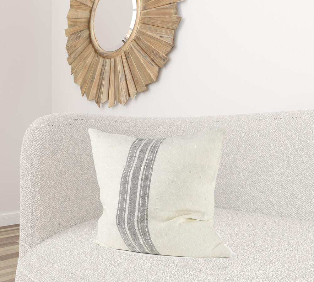 Off White Pillow Cover With Ash Gray Stripes