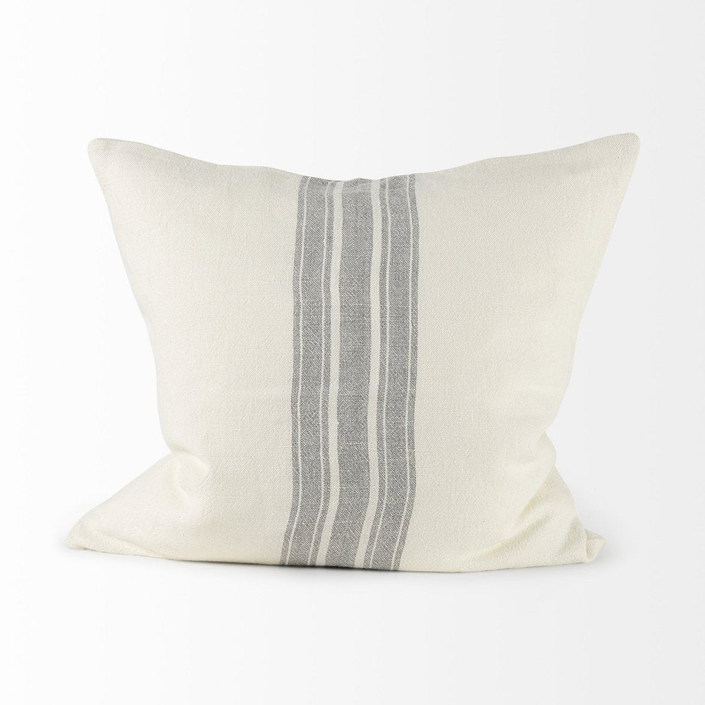 Off White Pillow Cover With Ash Gray Stripes