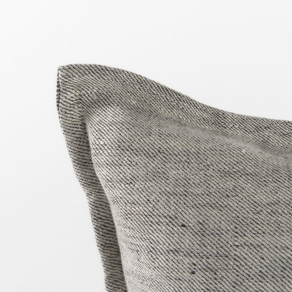 14" X 26" Dark Gray And Light Gray Striped Linen Lumbar Throw Pillow Cover