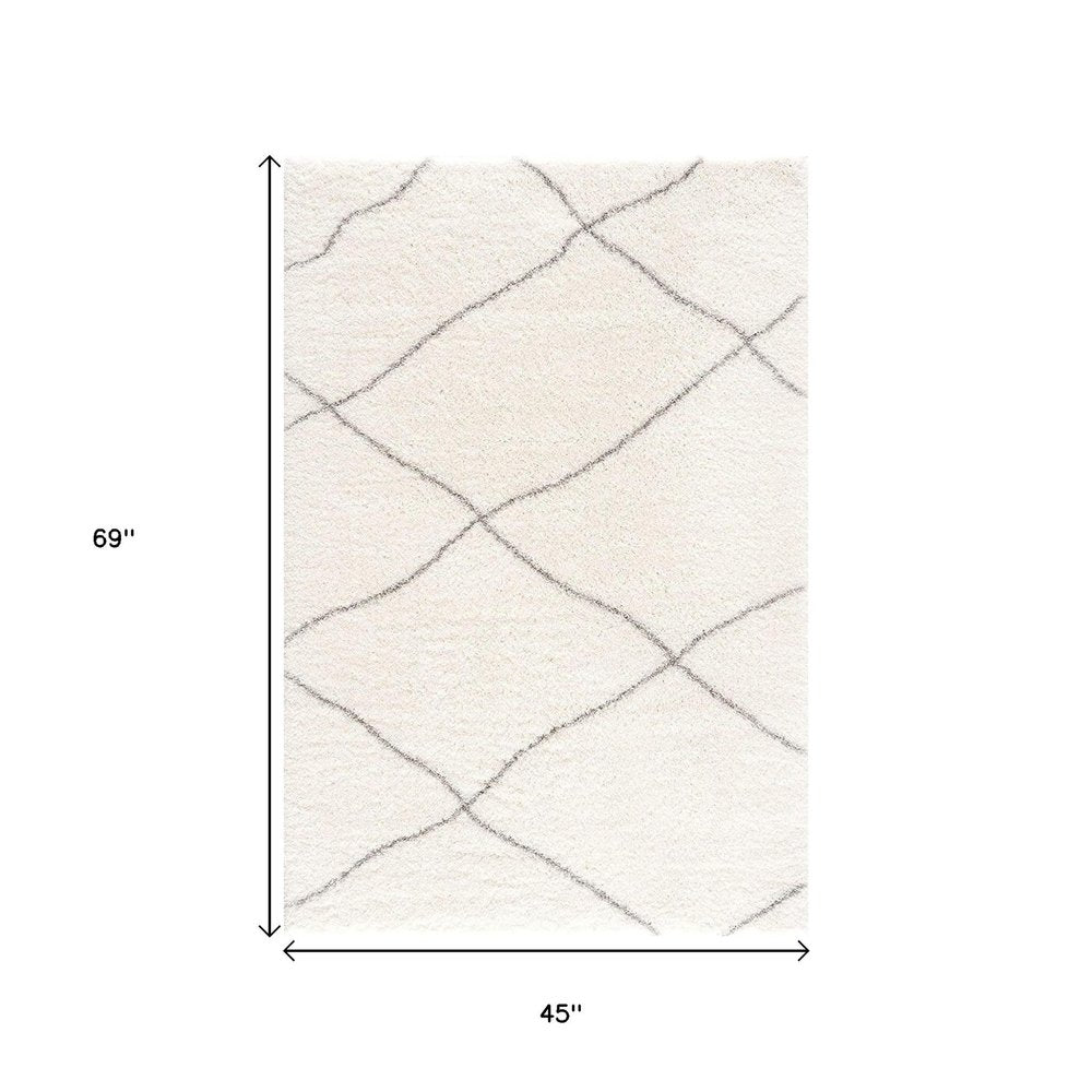 3' X 5' Ivory Modern Uneven Lattice Area Rug