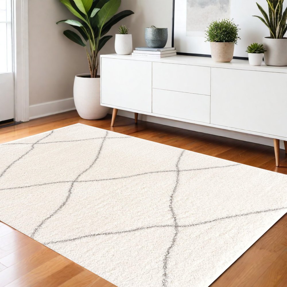 3' X 5' Ivory Modern Uneven Lattice Area Rug