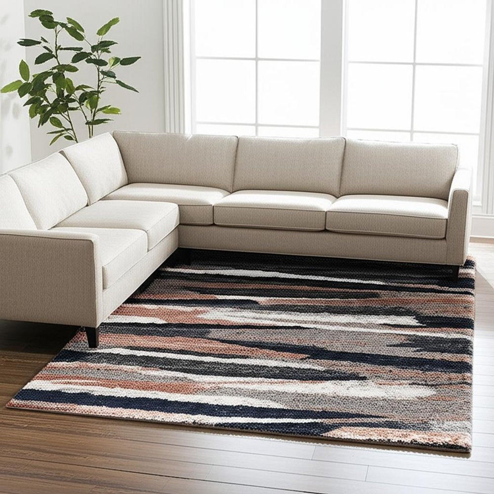 4' X 6' Gray And Black Strokes Area Rug