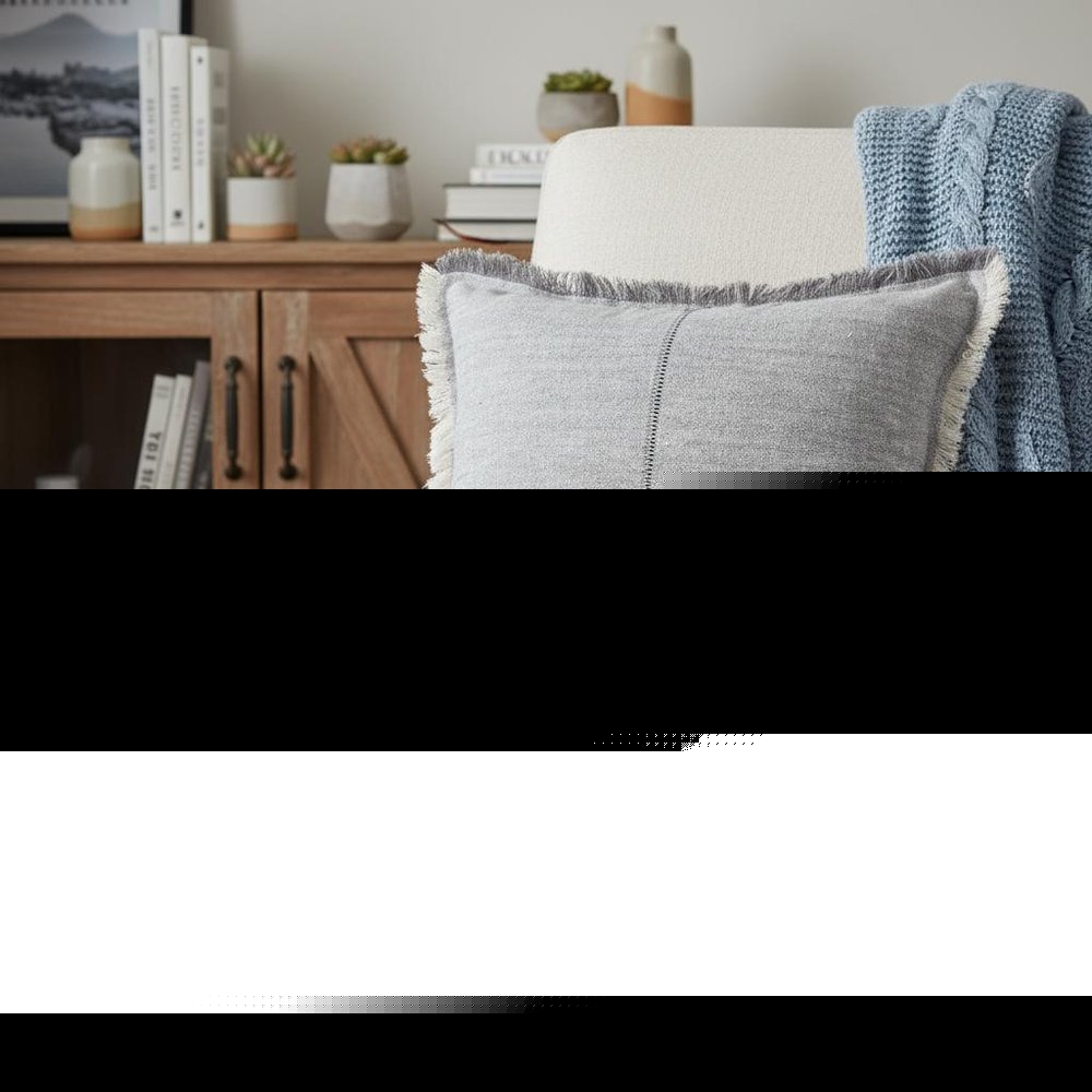 Fringed Blue And Beige Square Accent Pillow Cover