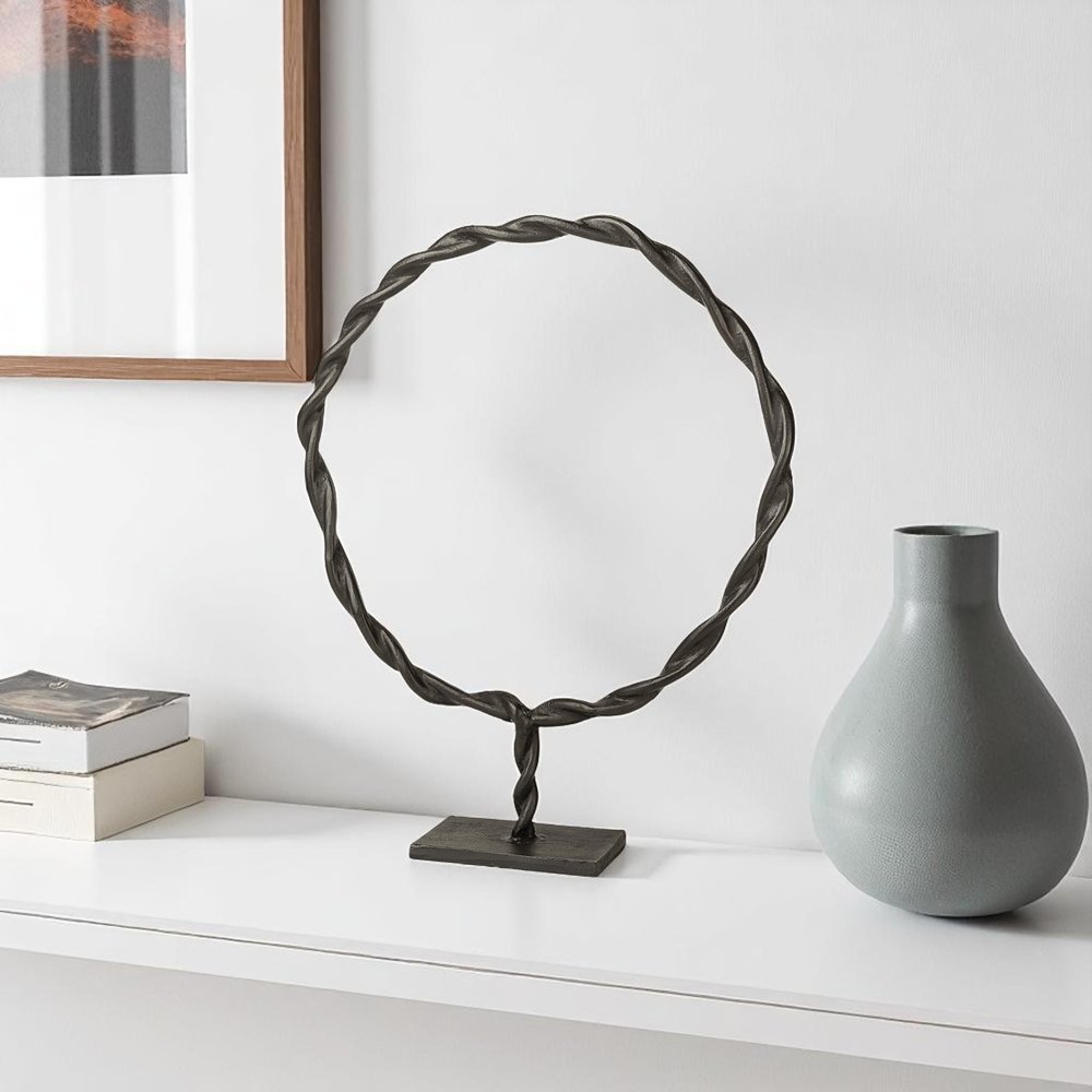 23" Black Metal Round Braided Tabletop Sculpture