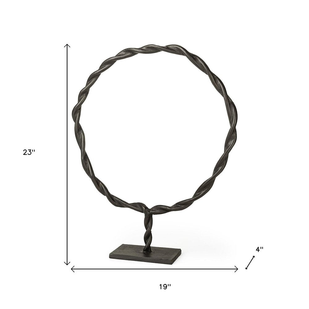 23" Black Metal Round Braided Tabletop Sculpture