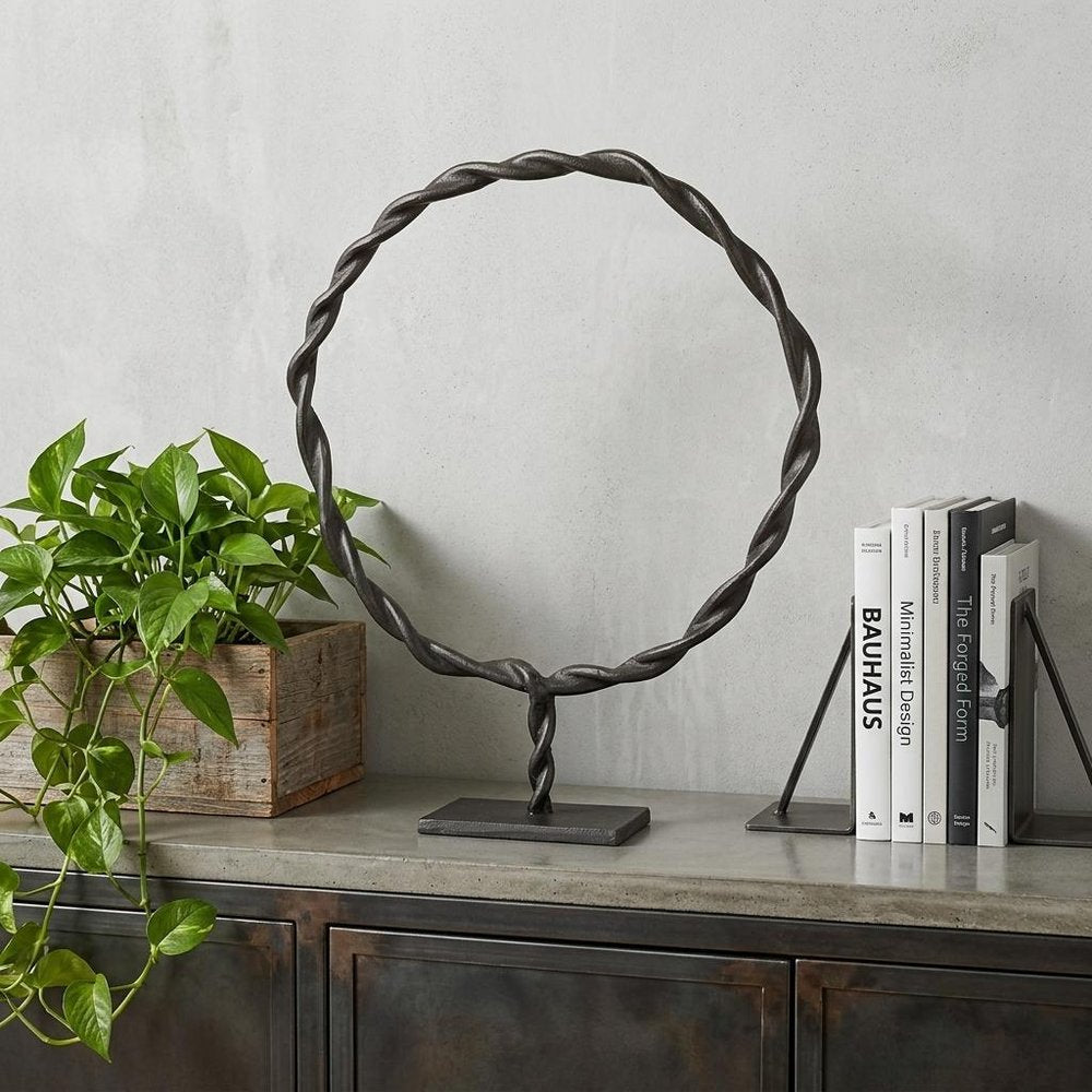 23" Black Metal Round Braided Tabletop Sculpture