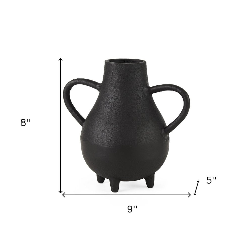8" Black Two Handle Ceramic Jug Vase