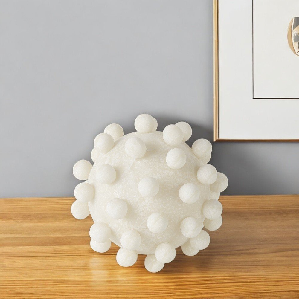 6" Ivory Resin Knobby Nubs Orb Tabletop Sculpture
