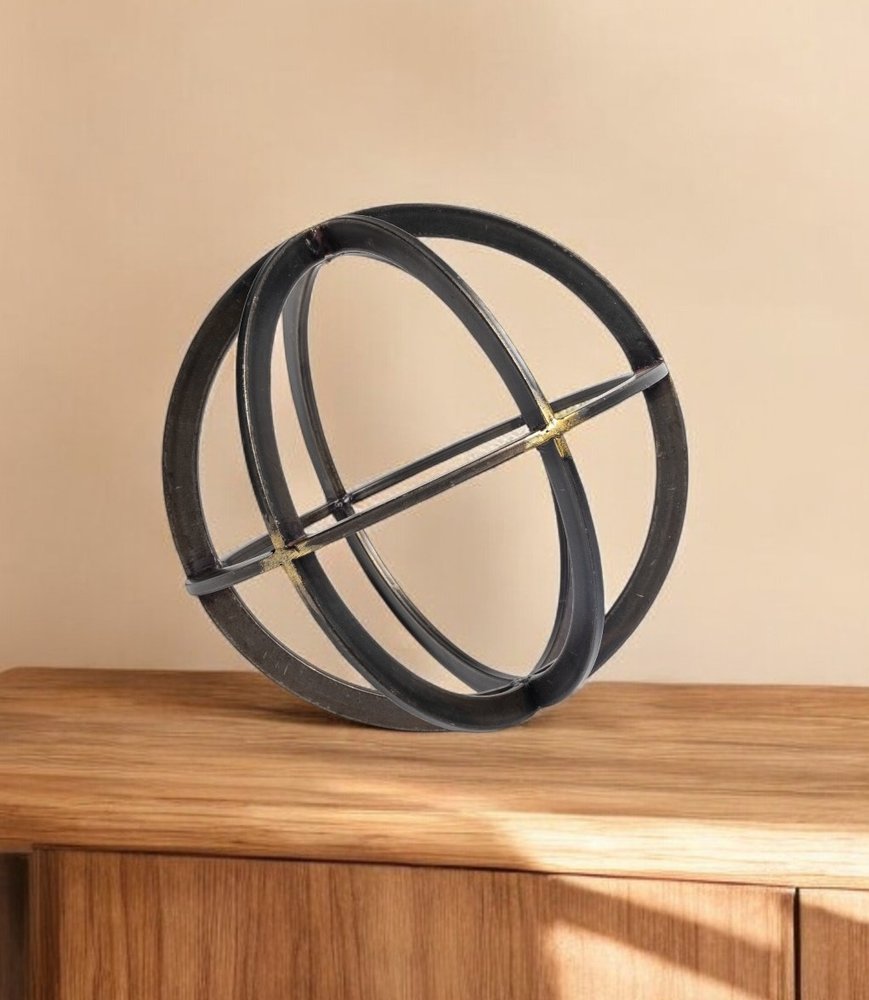 9" Black Metal Round Tabletop Sculpture