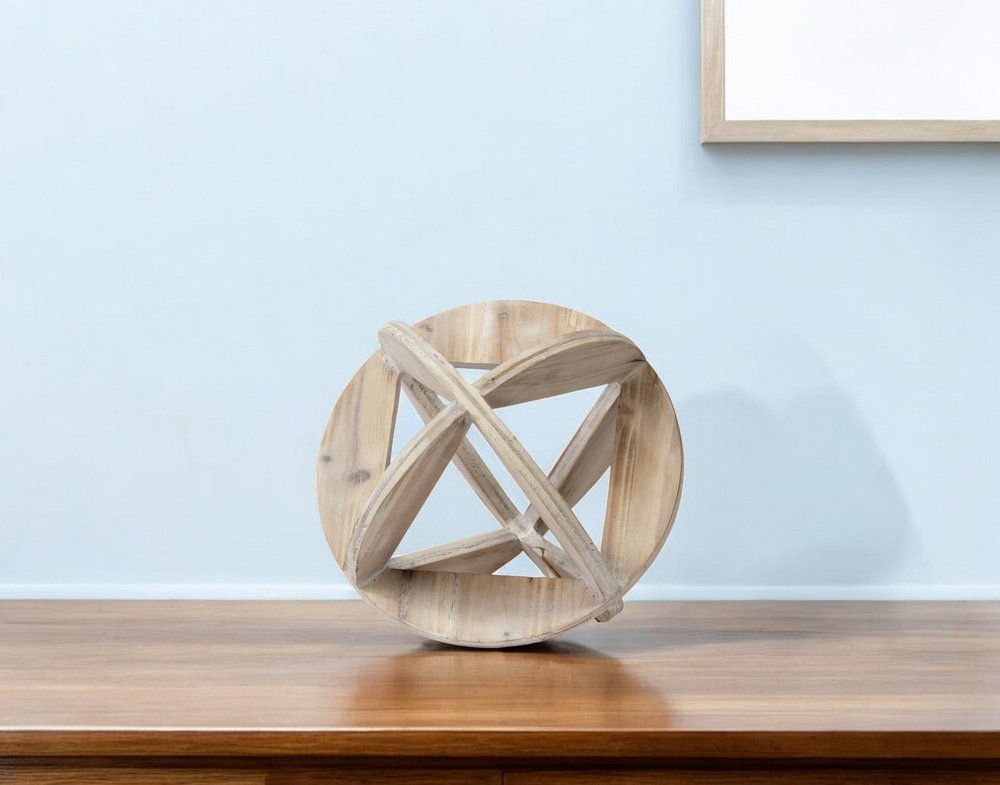 5" Natural Solid Wood Orb Decorative Orb Tabletop Sculpture