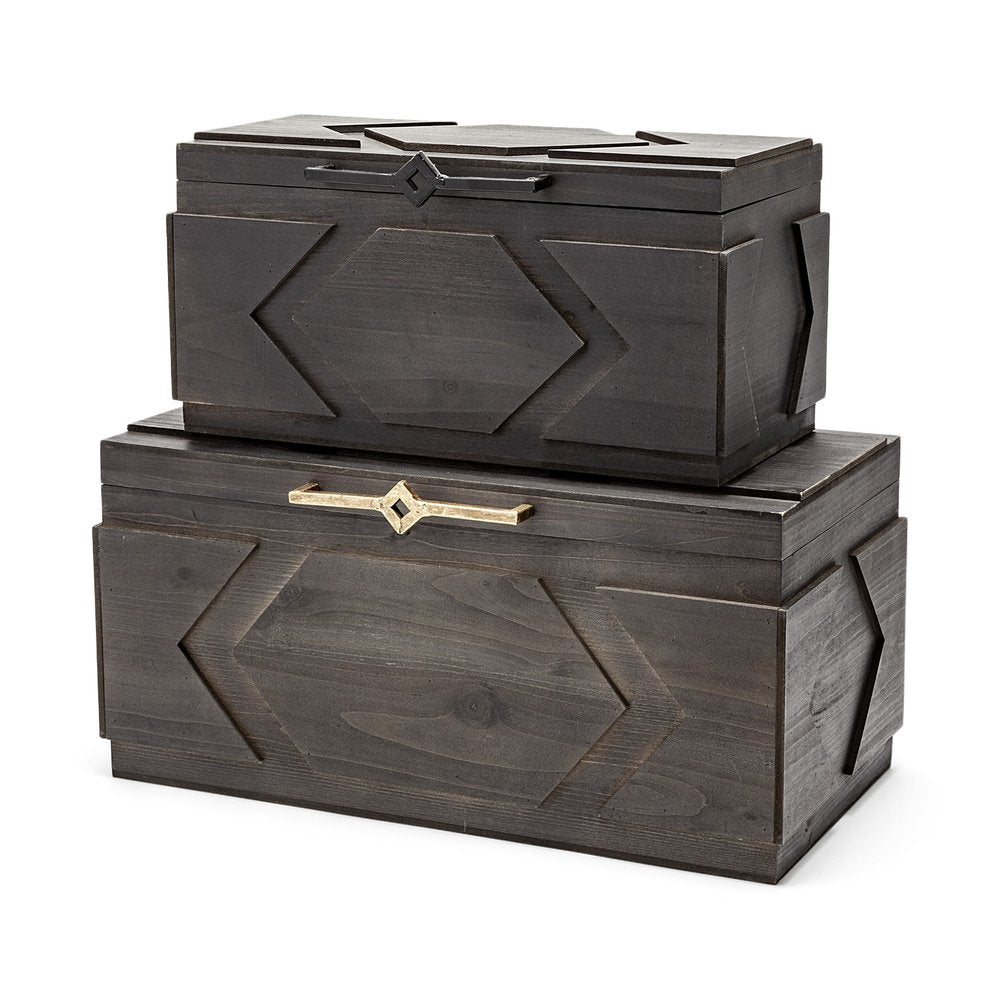 Set of Two Modern Rustic Brown Solid Wood Boxes