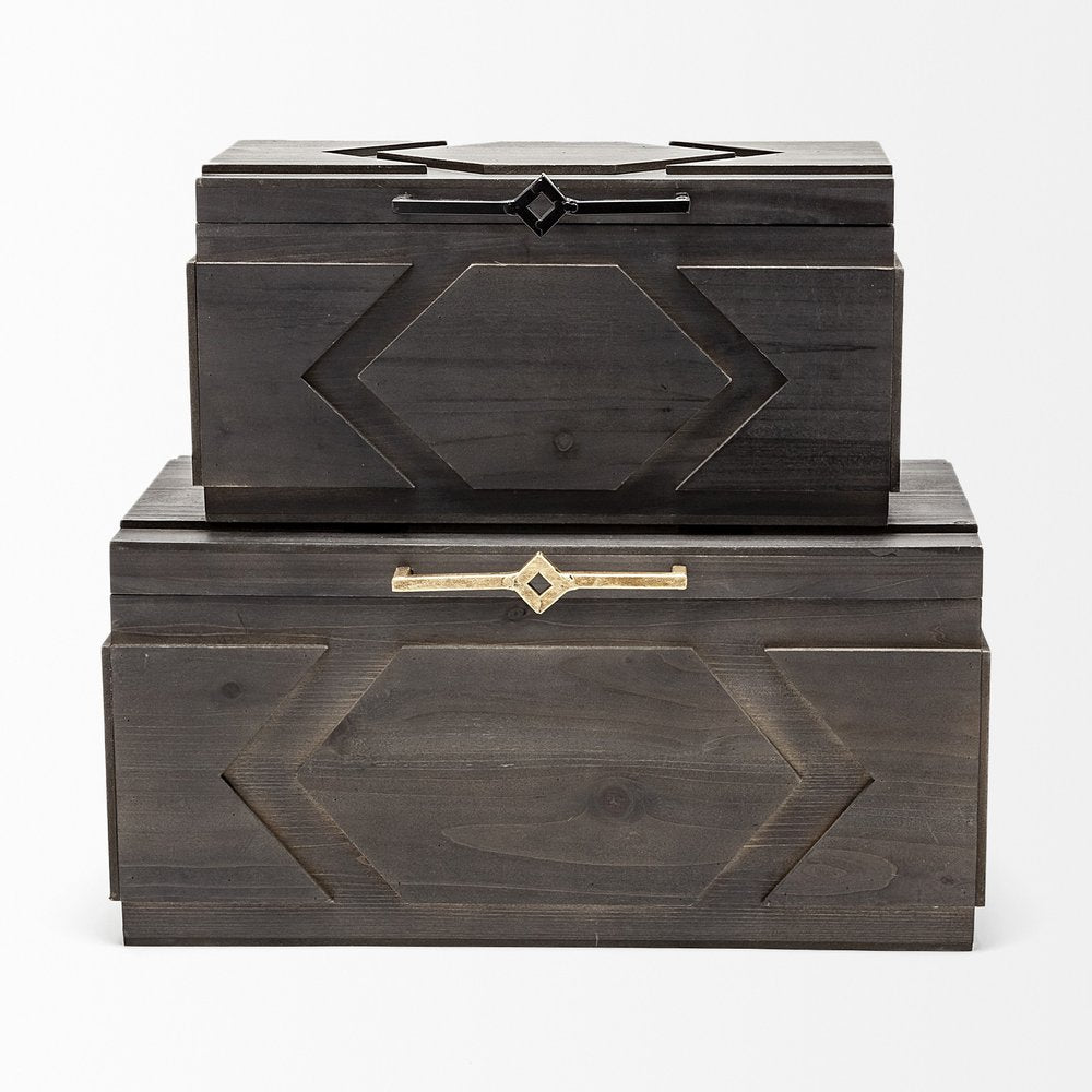 Set of Two Modern Rustic Brown Solid Wood Boxes