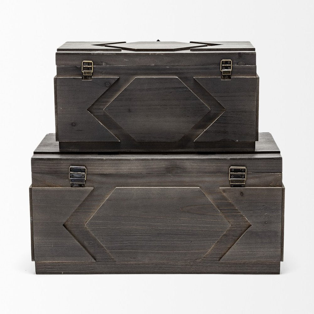 Set of Two Modern Rustic Brown Solid Wood Boxes