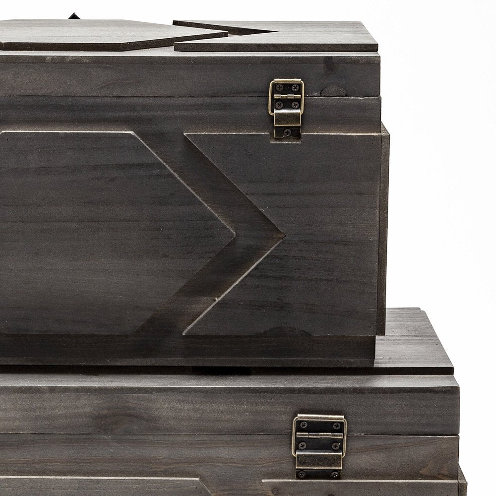Set of Two Modern Rustic Brown Solid Wood Boxes