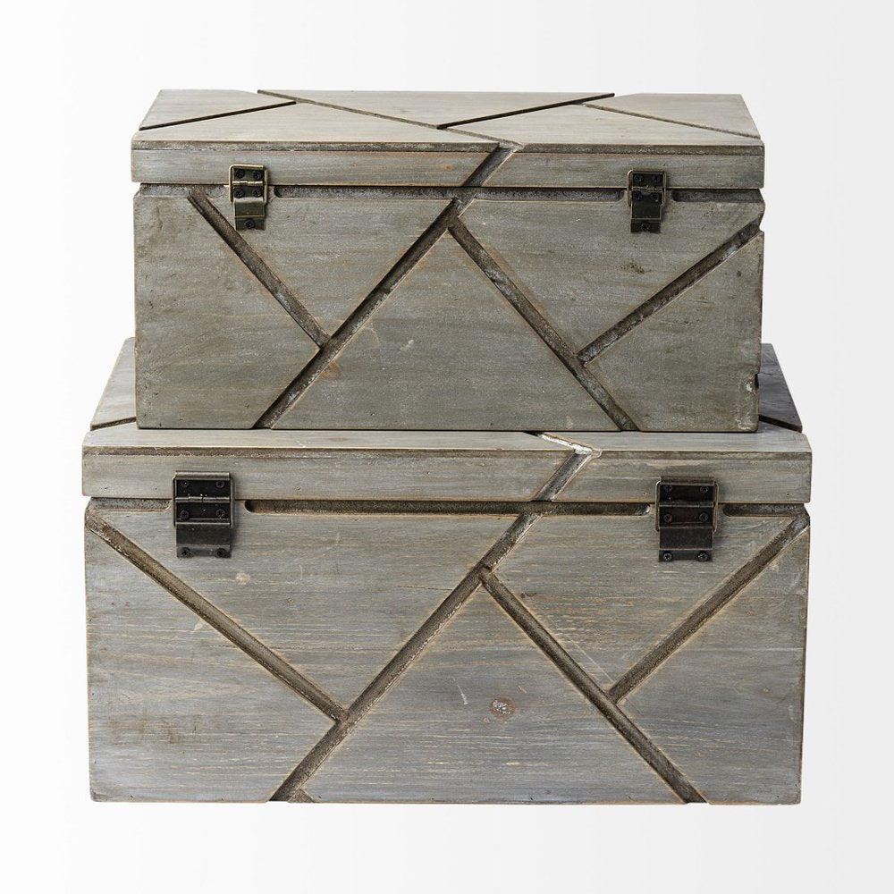 11" Gray Solid Wood Box With Lid