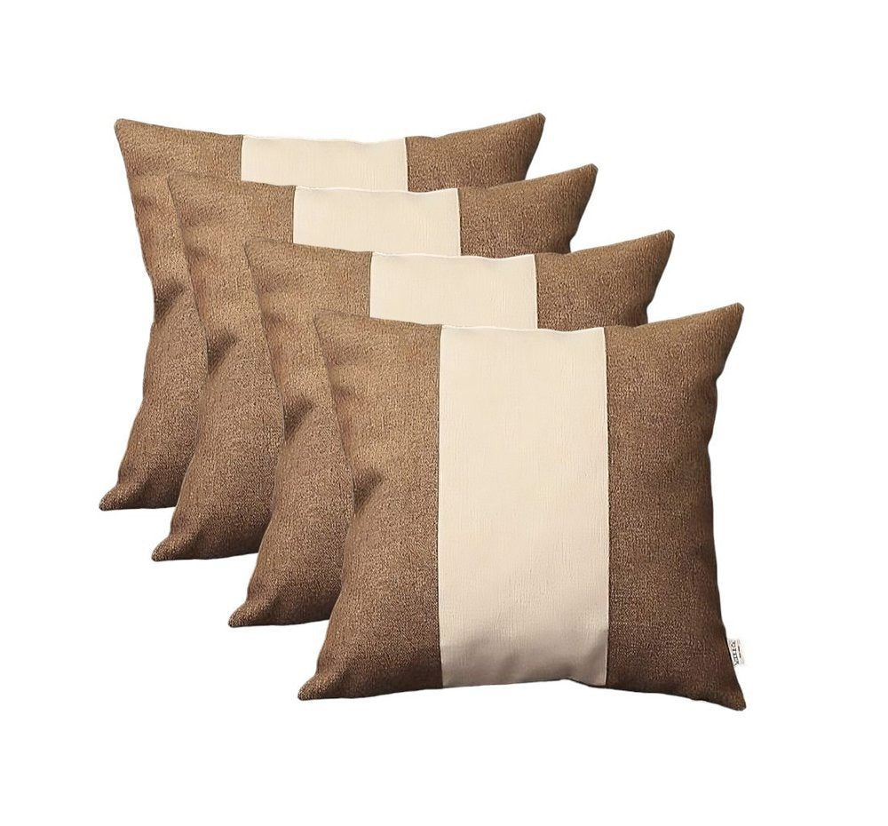 Set of Four Brown and Ivory Throw Pillow Covers