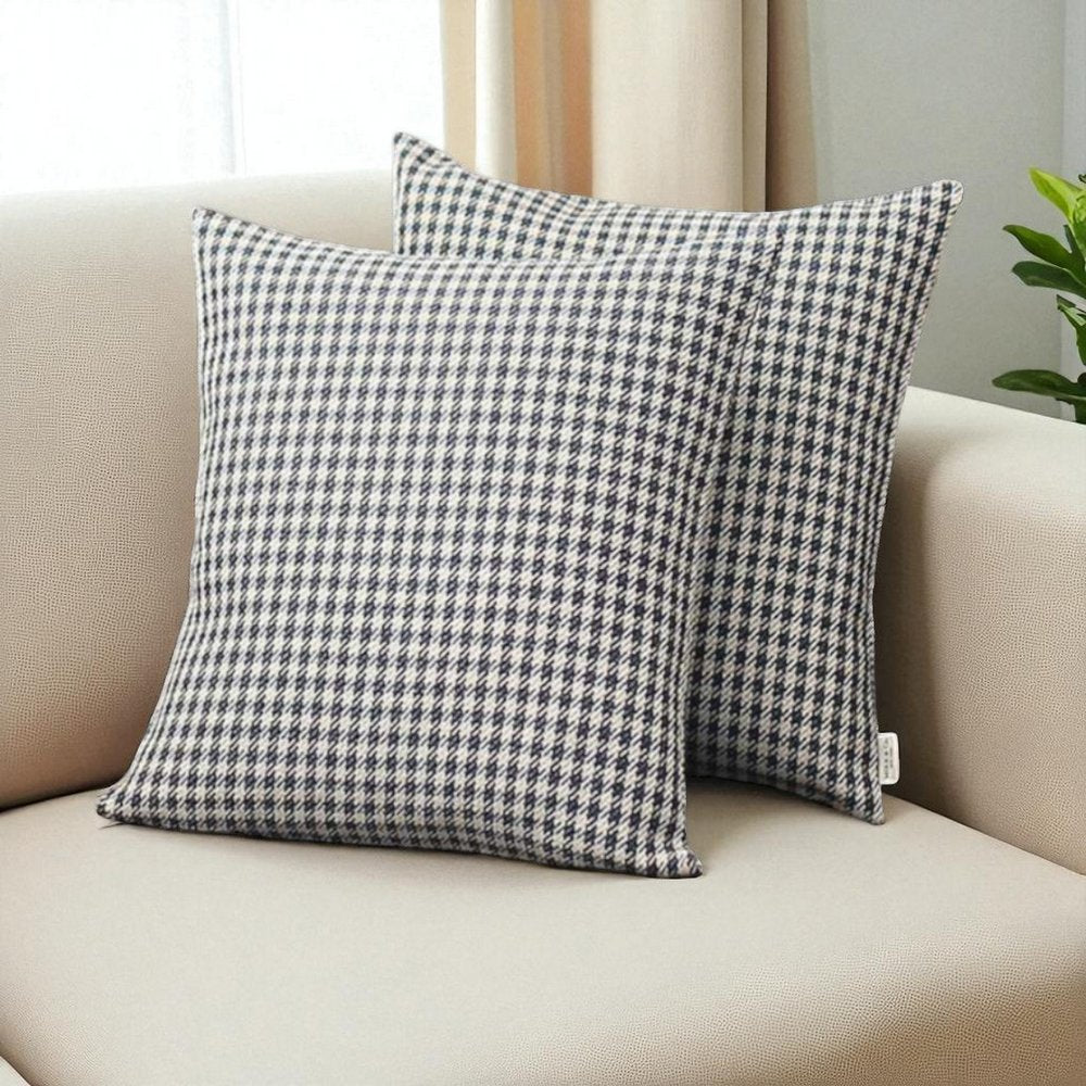 Set Of 2 Blue Houndstooth Pillow Covers