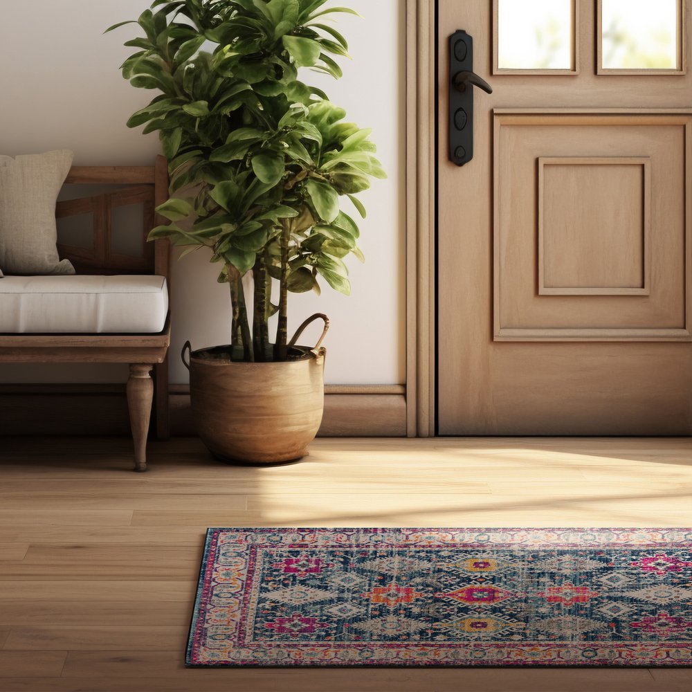6' X 9' Blue and Ivory Oriental Area Rug